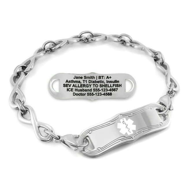 MedicEngraved Bracelet d'Alerte Médicale Personnalisé en Acier Inoxydable - Maillon Infini 6 mm