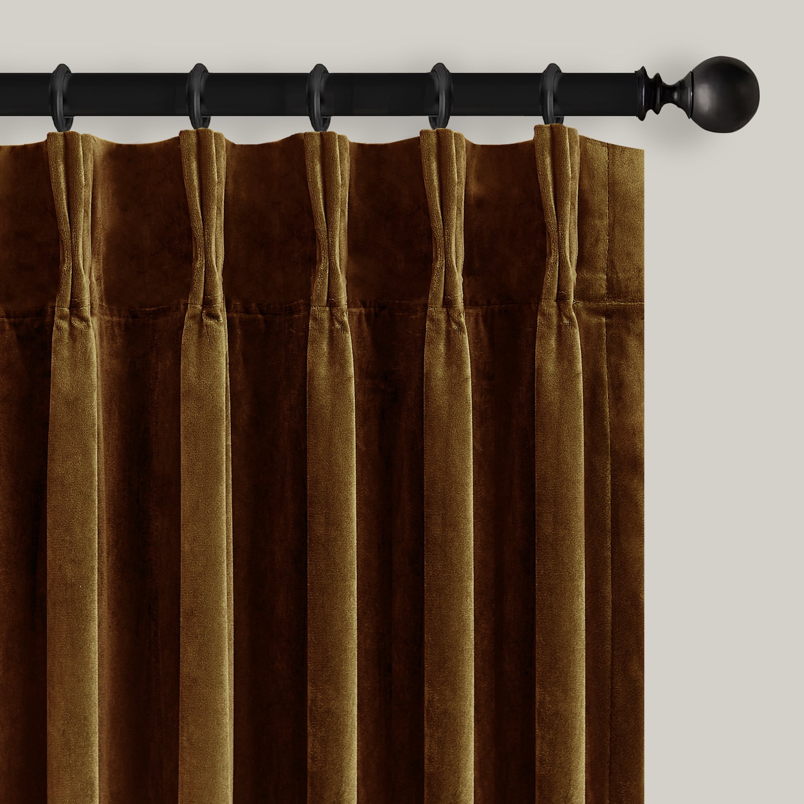 Galenzoov 40*96 inch 2 Panels Pinch Pleated Velvet Curtains for Home, Blackout Heat Blocking Window Curtains with Hooks for Bedroom,Living room,Office,Gold Brown