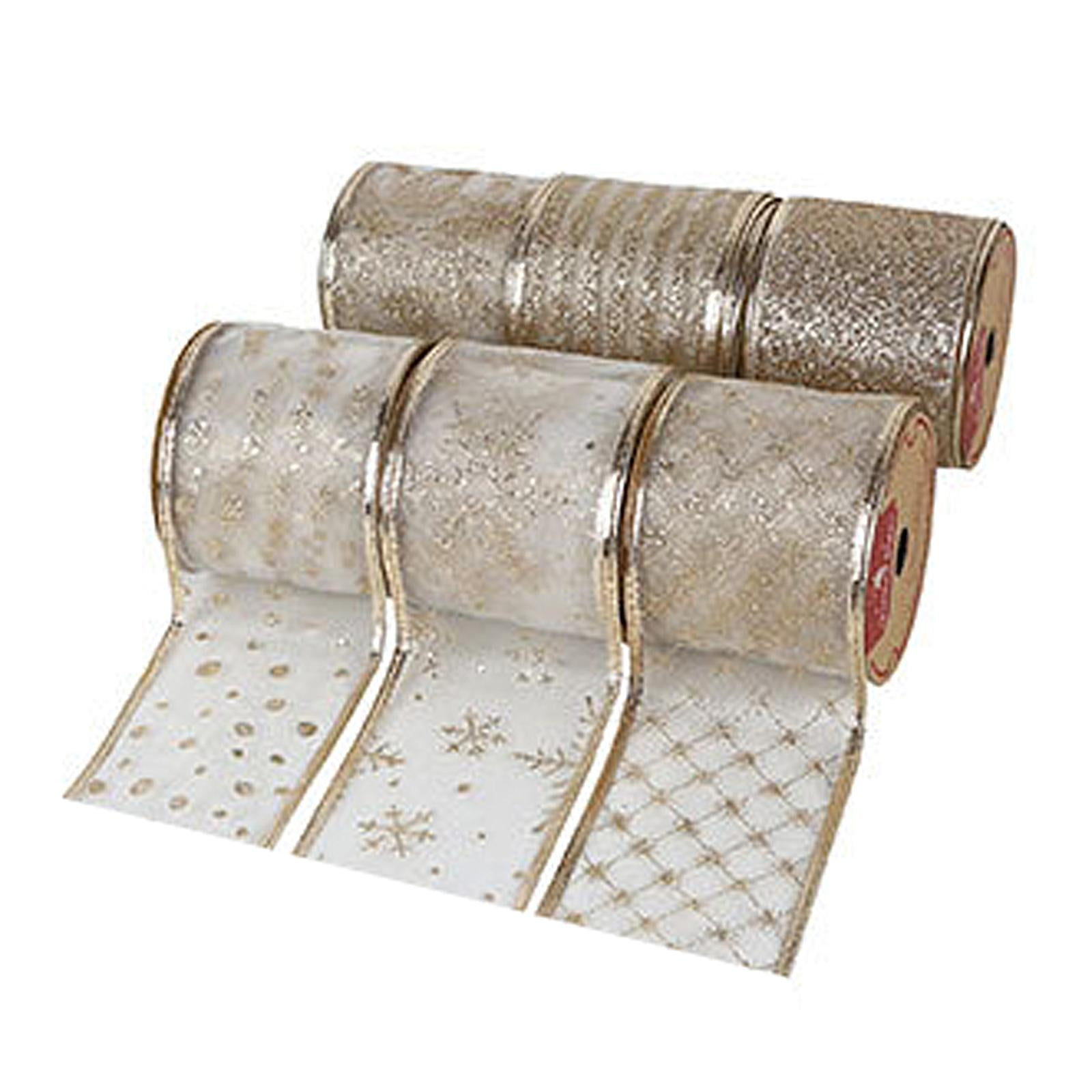 FVDPWYE 6Pcs Glitter Ribbons Wired Edge DIY Craft Gifts Wrapping Trim Champagne Gold