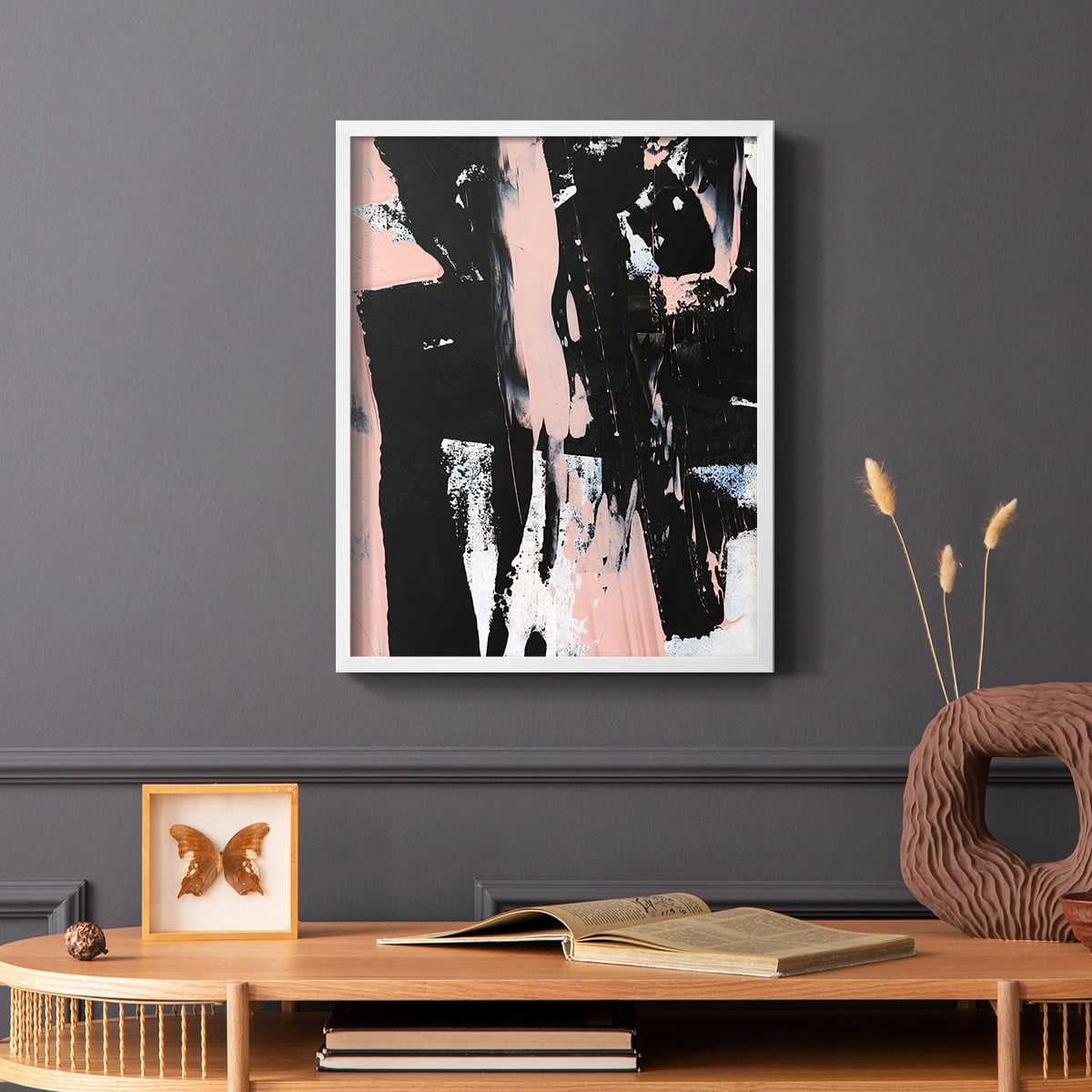 Black & Blush I Framed Print in White Solid Wood Framed Print No Nail Hanging