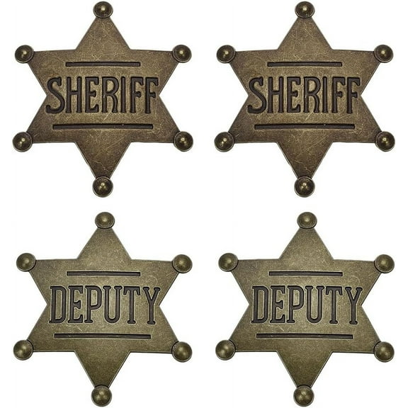 4 Pcs Tibetan Style Alloy Sheriff Badge 2.6x2.28 inch Deputy Sheriff Metal Pin Bronze/Golden Police Brooch Western Cowboy Star Shape Badge for Woman Man Cosplay Party Supplies