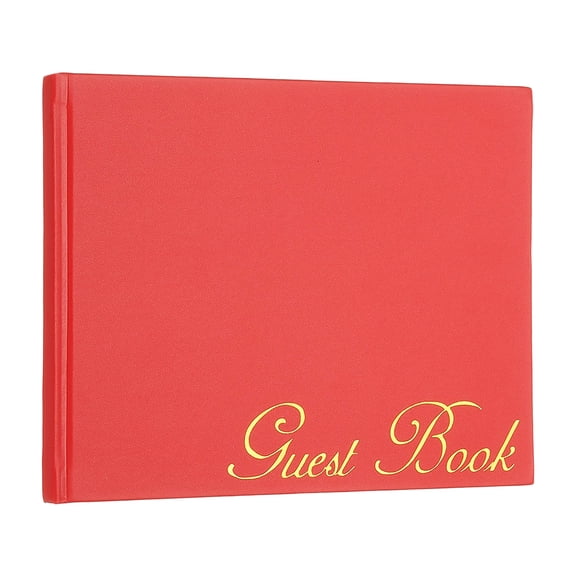 Uxcell Elegant Guestbook, 9"x7" PU Leather Wedding Guest Book Stylish Sign in Book with 50 Blank 120GSM Paper for Receptions Birthdays Funerals Special Events, Red