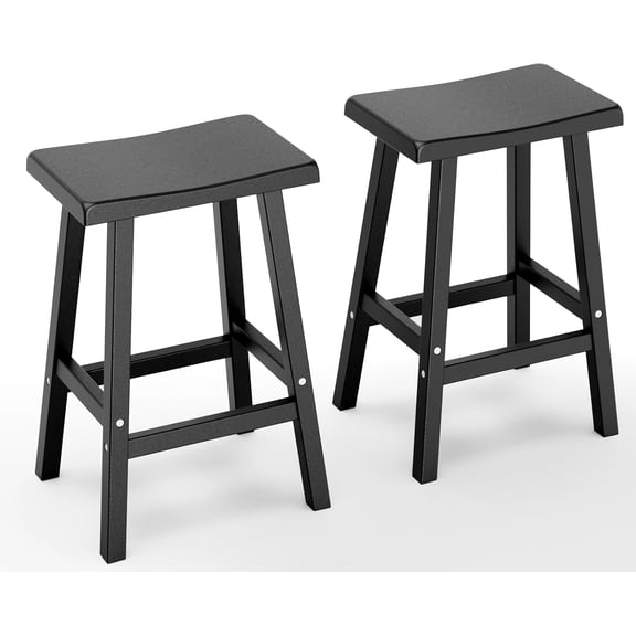 Outdoor Bar Stools Set of 2, Modern Durable Resin Bar Chairs with Footrest, All-Weather Barstools for Patio, Balcony, or Kitchen Counter（24''）
