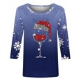 thumbnail image 4 of Puntoco Camiseta de mujer con cuello redondo, manga 3/4 y estampado navideño, jersey de cuello redondo, camiseta de manga larga con cuello redondo, 4 of 4