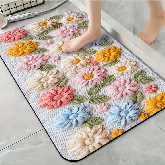 1pc Embroidered Multicolored Flowers Bathroom Rug Bathroom Decor and Accessories- Durable,Anti Slip,And Quick Drying,Suitable For Indoor/outdoor Use - Perfect For Bathrooms,Bedrooms,Kitchens