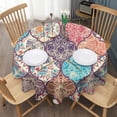 thumbnail image 3 of Round Waterproof Tablecloth 60×60 Inch, Boho Style Reusable Indoor/Outdoor Durable Table Cover for Party Kitchen Dinner Room Decor, 3 of 6