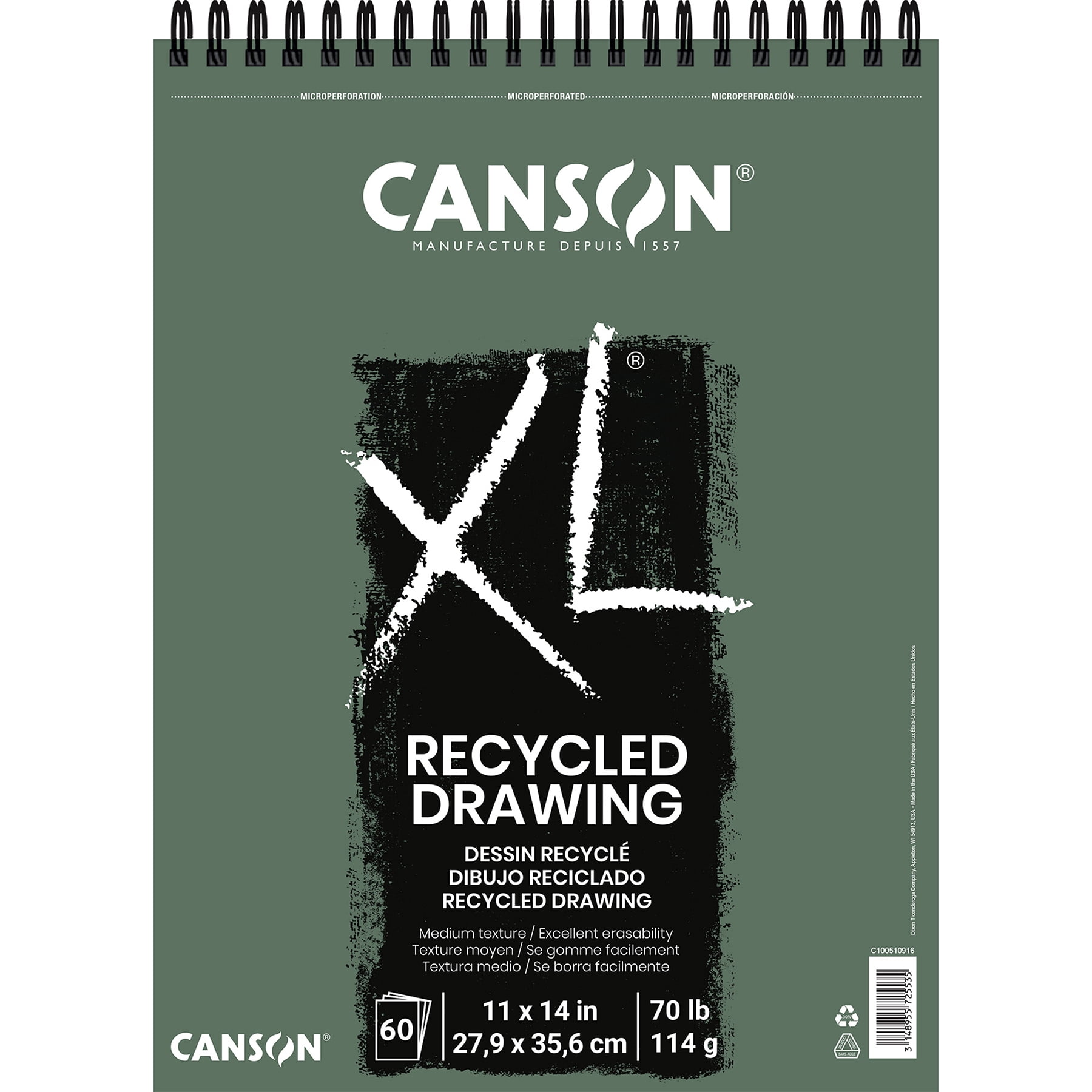 Canson XL Series Drawing Pad, Recycled, Top Wire Binding, 60 Sheet, 11x14 inch, Pack of 2