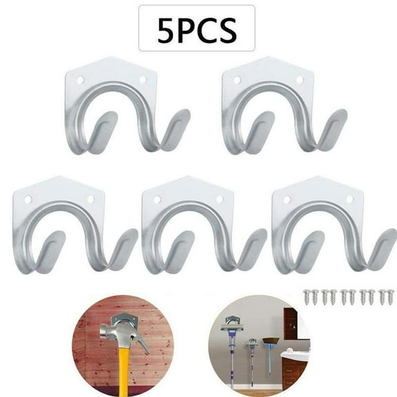 5-Piece Metal Tool Hanger Hooks, 2.75 x 2.95 x 2.16 in, Heavy-Duty Wall Mount for Secure Storage, Organize Shovels and Brooms in Garage or Shed