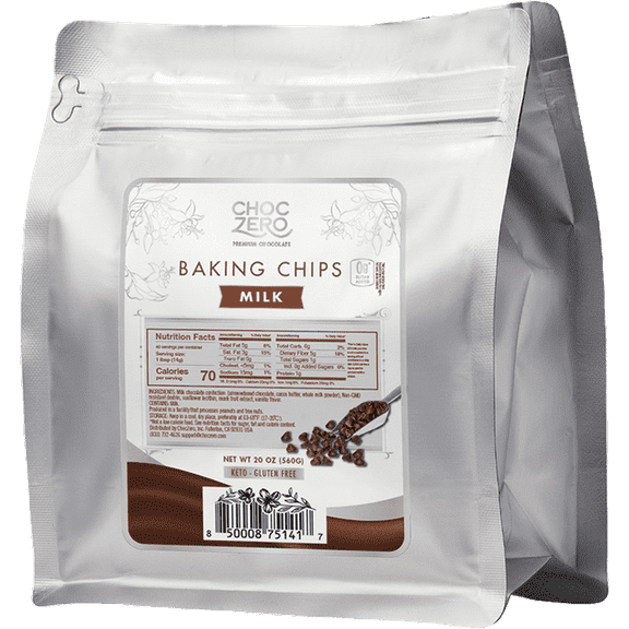 ChocZero, Baking Chips, Milk Chocolate, 20 oz