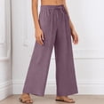 thumbnail image 5 of CAIXIA Wide Leg Pants for Women Flowy Palazzo Drawstring Elastic Waist Trousers with Pockets Summer Beach Vacation Clothes, 5 of 7