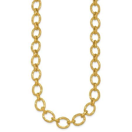 Diamond2Deal 18K Yellow Gold Hammered 13mm Solid Oval Link Necklace for Women 18"