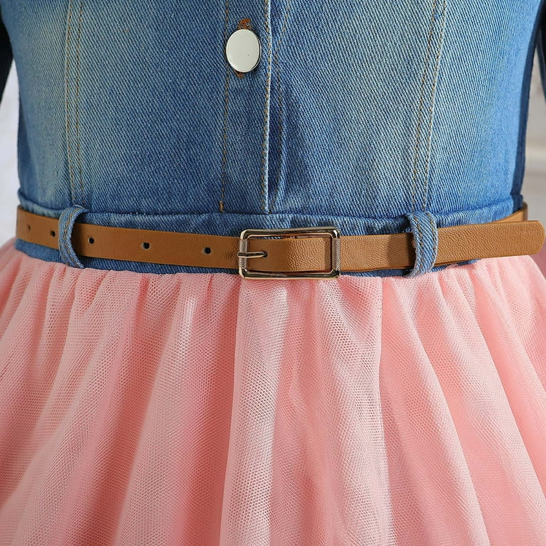 Dresses for Girls Long Sleeve Denim Dress Princess Dress Dance Party Tulle  Dresses Toddler Girl Dress,Size 8 Years-9 Years