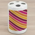 thumbnail image 1 of Geometric Ceramic Toothbrush Holder, Angled Diagonal Stripes with Retro Design Colorful Sixties Style Composition, Decorative Versatile Countertop for Bathroom, 4.5" X 2.7", Multicolor, 1 of 4