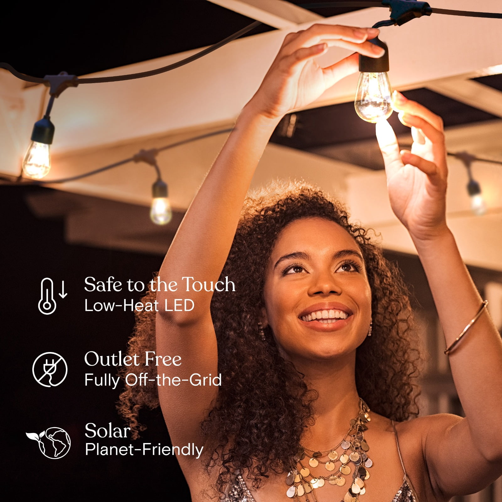 Brightech Ambience Pro Solar Powered Outdoor String Lights - Commercial Grade 48 Ft Waterproof Patio Lights, Shatterproof LED String Lights for Patio - 1W 15 Edison Bulbs, Warm White