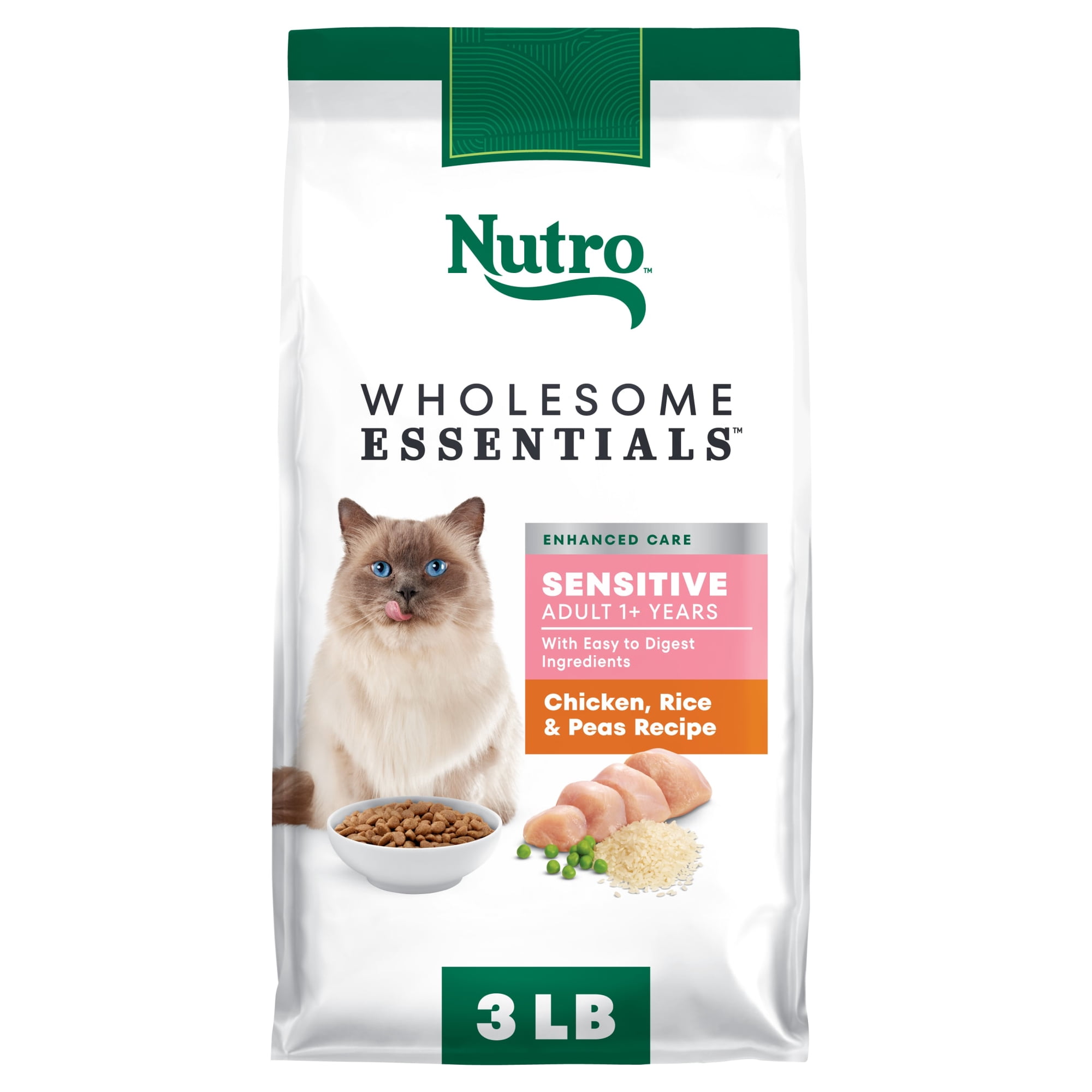 Nutro Wholesome Essentials Dry Cat Food, Sensitive Stomach Cat Food, Chicken, Rice & Peas, 3 lbs.