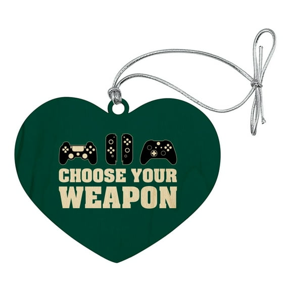 Choose Your Weapon Controllers Games Gamer Heart Love Wood Christmas Tree Holiday Ornament