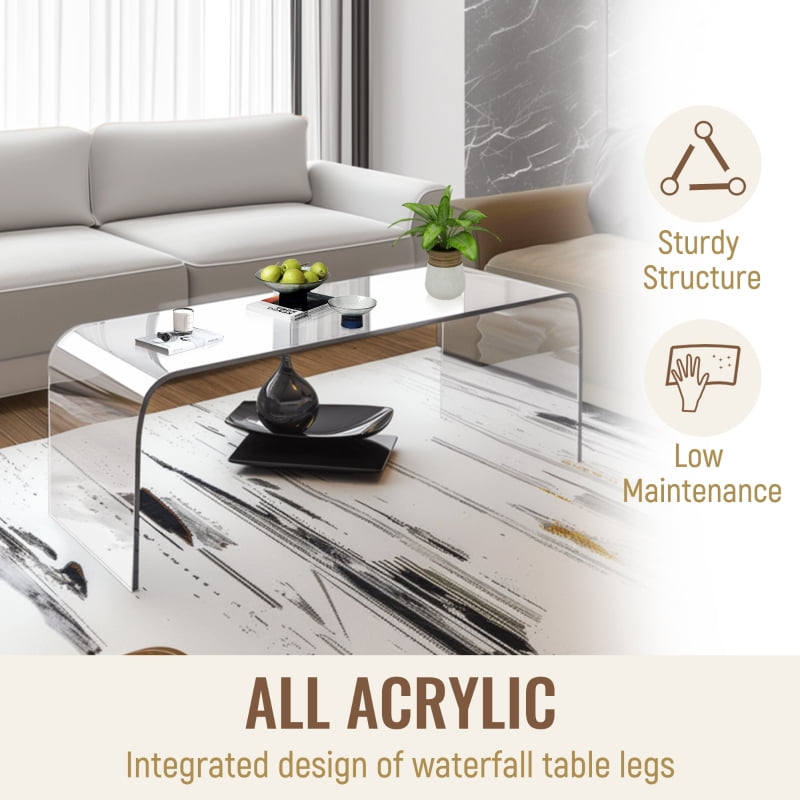 HOQBN Acrylic Coffee Table, 39" Long Rectangle Clear Tea Table for Living Room