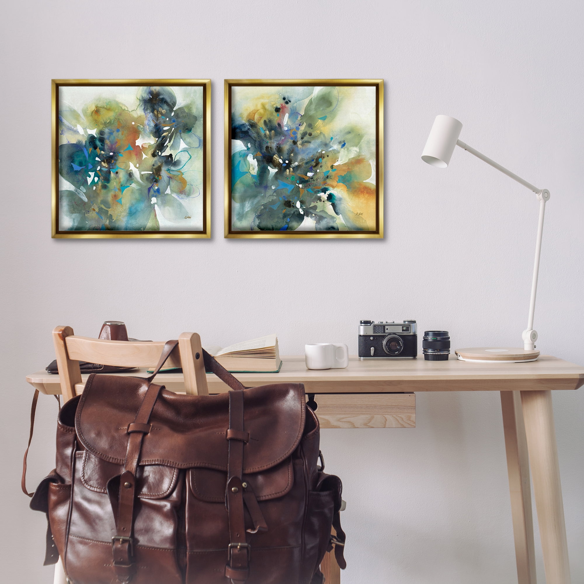 Stupell Industries Layered Faded Abstracts Abstract Painting Gold Floater Framed Canvas Art Print Wall Art, 18 x 18, Set of 2