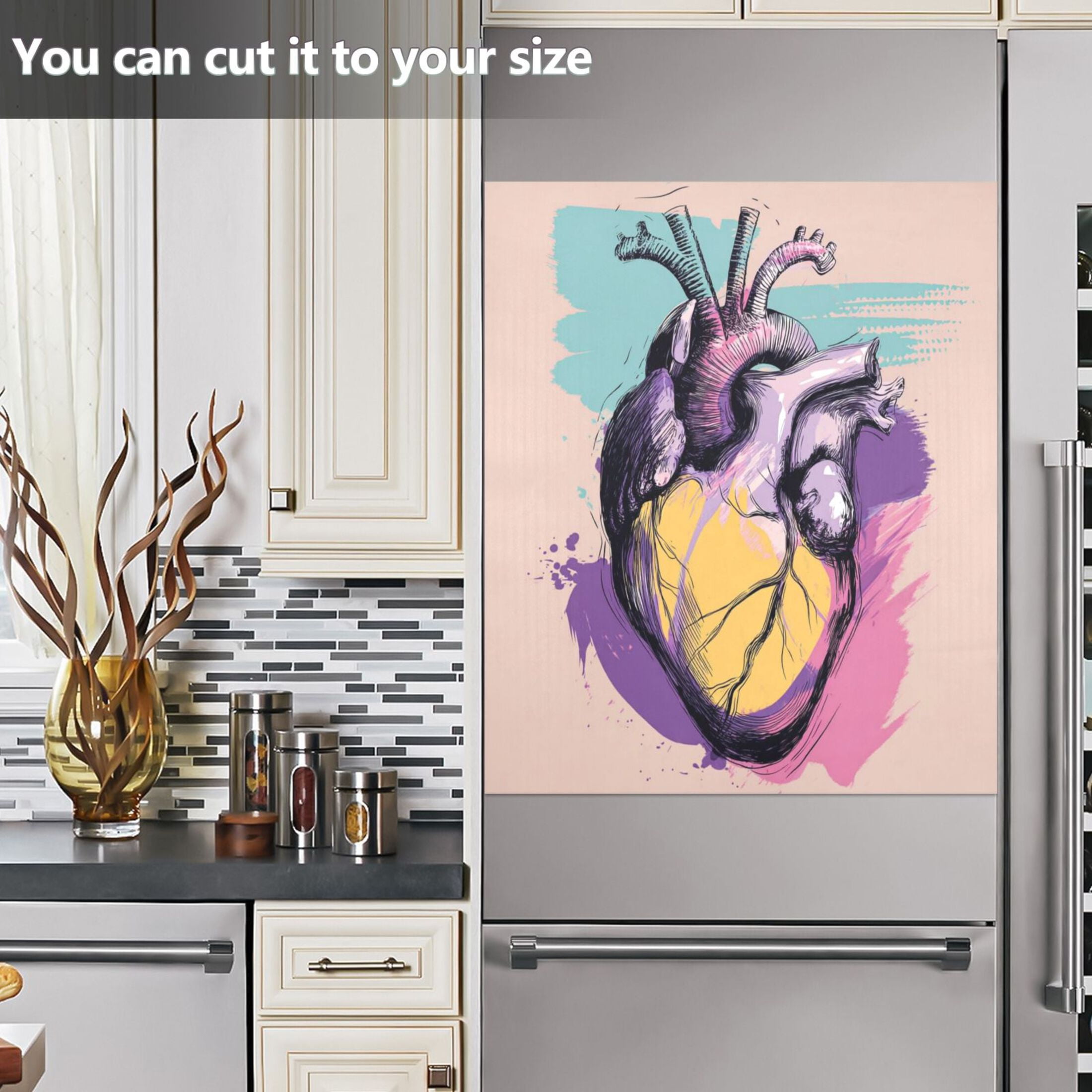 IAUYY Magnetic decorative sticker - 23x26 Inch PVC Refrigerator Decorative Cover, Removable DIY Art for Kitchen Appliances Heart Vector Illustration