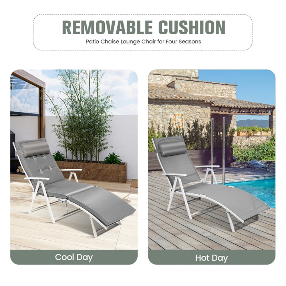 Aimee Lii Adjustable Outdoor Lightweight Folding Chaise Lounge Chair with Pillow, Patio Loungers, Gray Aimee Lii Adjustable Outdoor Lightweight Folding Chaise Lounge Chair with Pillow, Patio Loungers, Gray