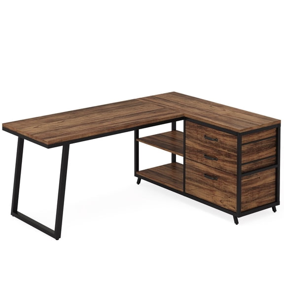 Tribesigns 53" L Shaped Desk with Drawers, Reversible Corner Computer Desk