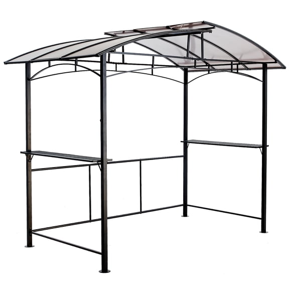 8x5ft Steel Hardtop BBQ Grill Gazebo with Shelves