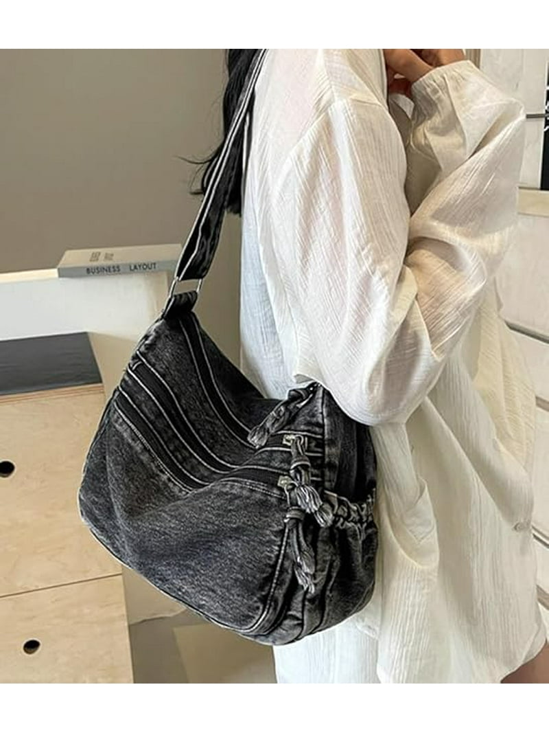 Women's Retro Large Canvas Denim Shoulder Bag Denim Crossbody