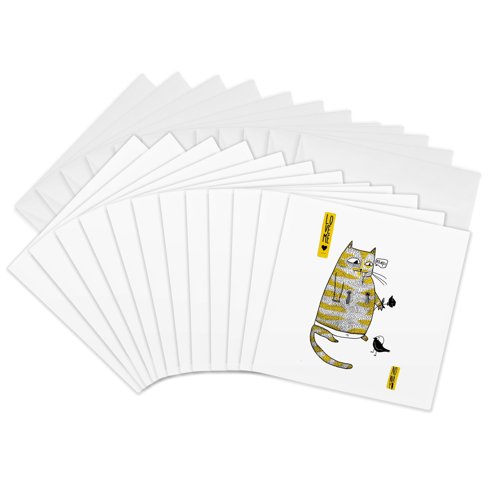 3drose Cat in Love with a Little Bird 12 Greeting Cards with Envelopes