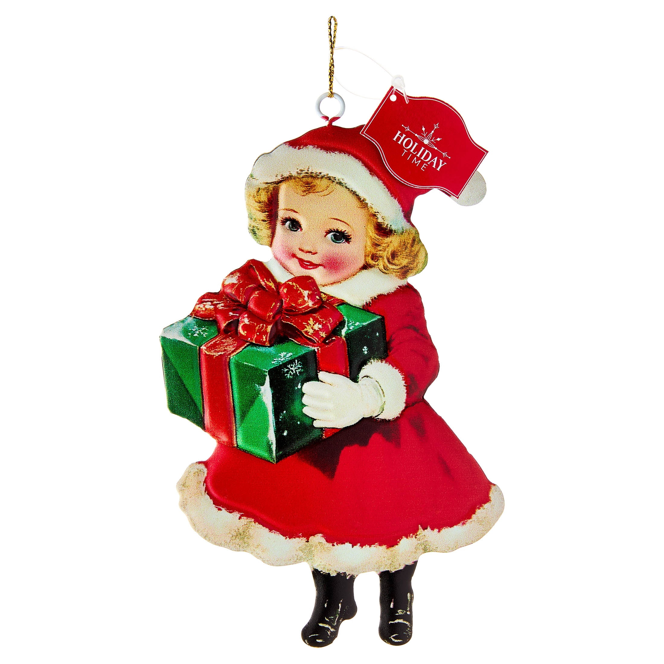 Multicolor Metal Girl with Present Christmas Ornament, 6.3", by Holiday Time