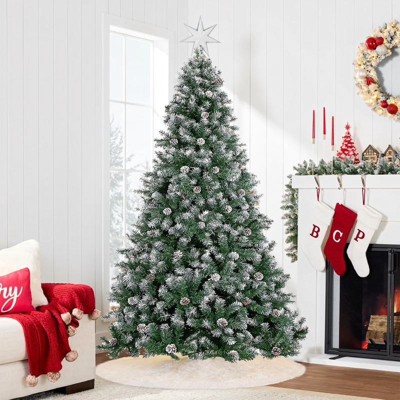 Yexmas 7.5ft Pre-Lit Artificial Christmas Trees,Green Xmas Tree with Large Christmas Tree Storage Bag,Pinecones, Berries, Realistic Artificial Christmas Trees for Home, Office, Party Decoration