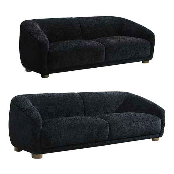 Oliver 2pc Sofa Loveseat Set, Round Sloped Arms, Soft Black Chenille