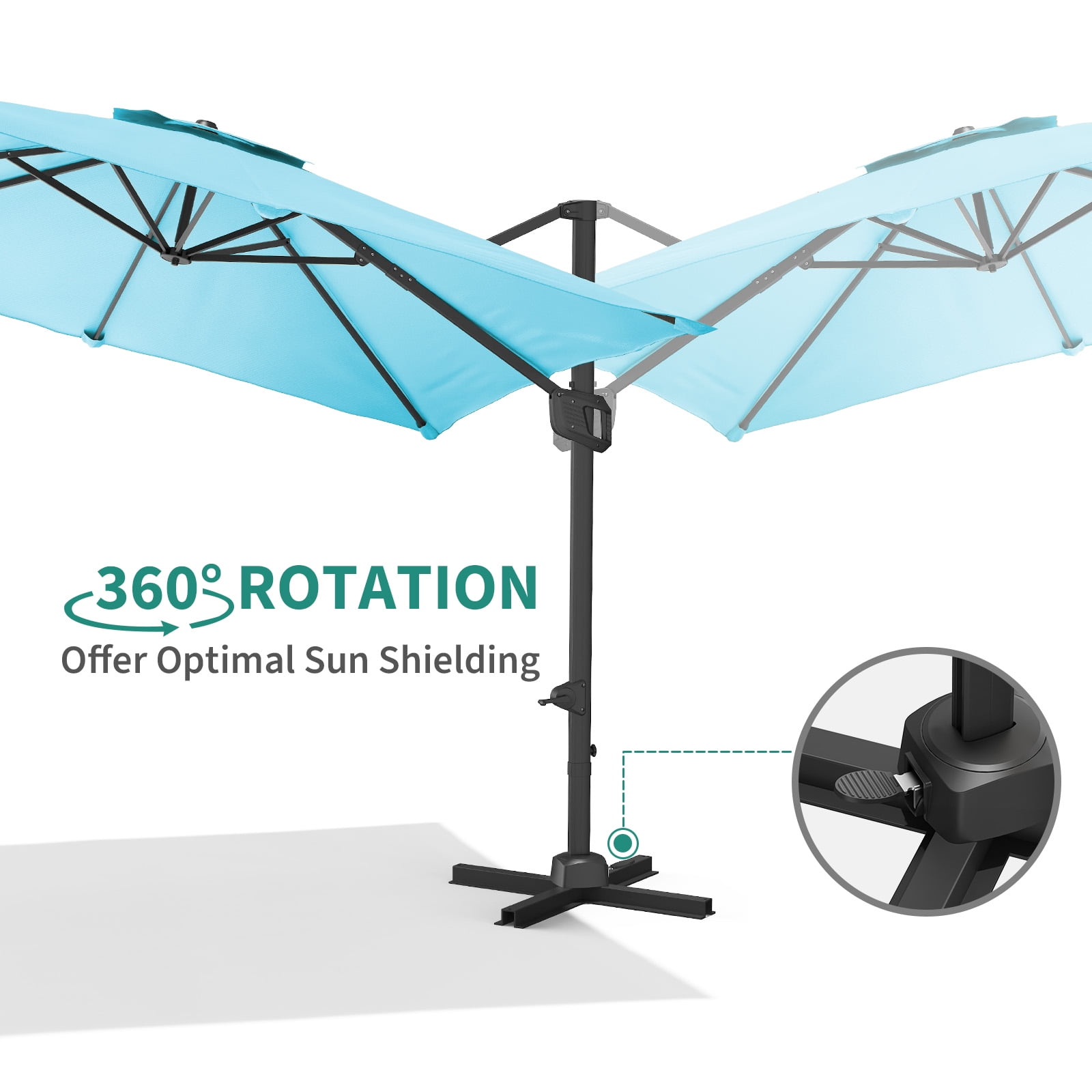 10FTx10FT Patio Umbrella Cantilever Offset with Base Included, 360-Degree Rotation Windproof Sun Shade  Rectangle Yard Umbrella for Outdoor Garden, Deck, Pool