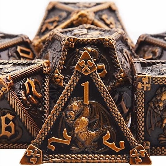 7-Die Metal DND Dice Set Dungeons and Dragons Polyhedral Roll Playing Dice with Box D20 D12 D10 D% D8 D6 D4 for Pathfinder MTG RPG Board Games