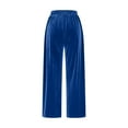 thumbnail image 5 of Women's Solid Color Velvet Drawstring Pants, Luxury Wide Leg Trousers, Elastic Waist Casual Pants, Soft Velour Lounge Pants, Comfortable Straight Leg Bottoms, Relaxed Fit Trousers Dark Blue, 5 of 6