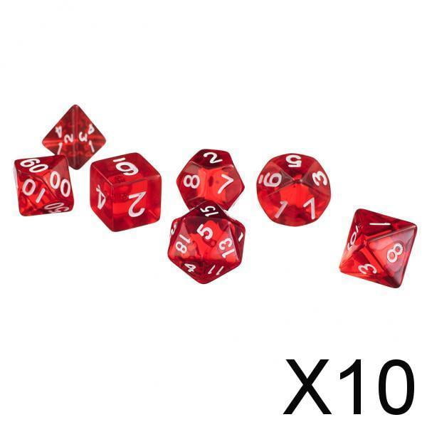 Juego de dados 4x7 Uds D4 D6 D8 D10 D12 D20 para juego de mazmorras y dragones rojo 10 piezas