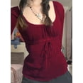 thumbnail image 4 of EMMIOL Women's Y2K Off-Shoulder Square Neck Long Sleeve Top with Front Tie, Trendy Slim Fit Spring/Fall Blouse, 4 of 7