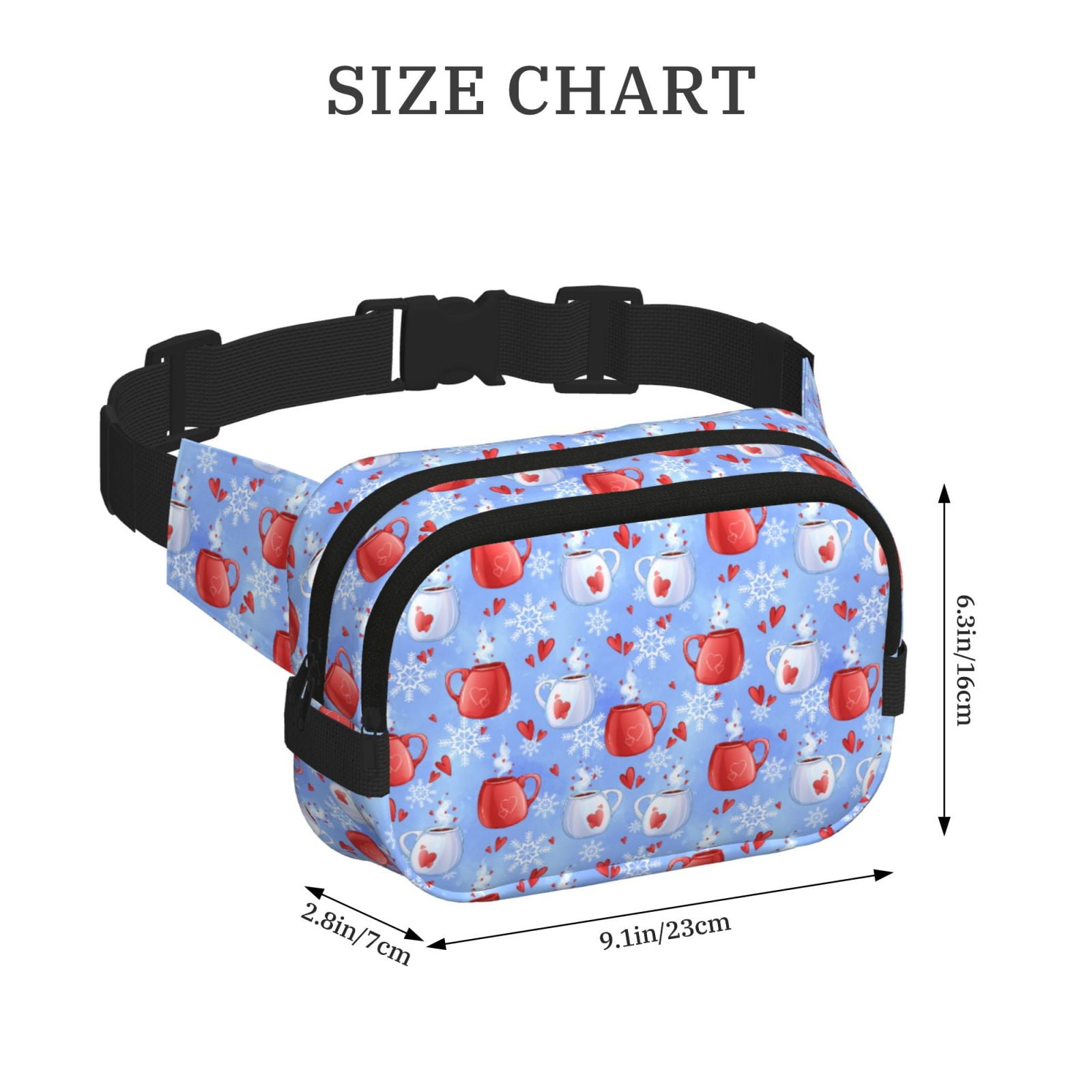Picia coffee love cup winter Print Square Double-Layer Waist Bag Mini Adjustable Waist Belt Bag Exercise Running Travel Hiking