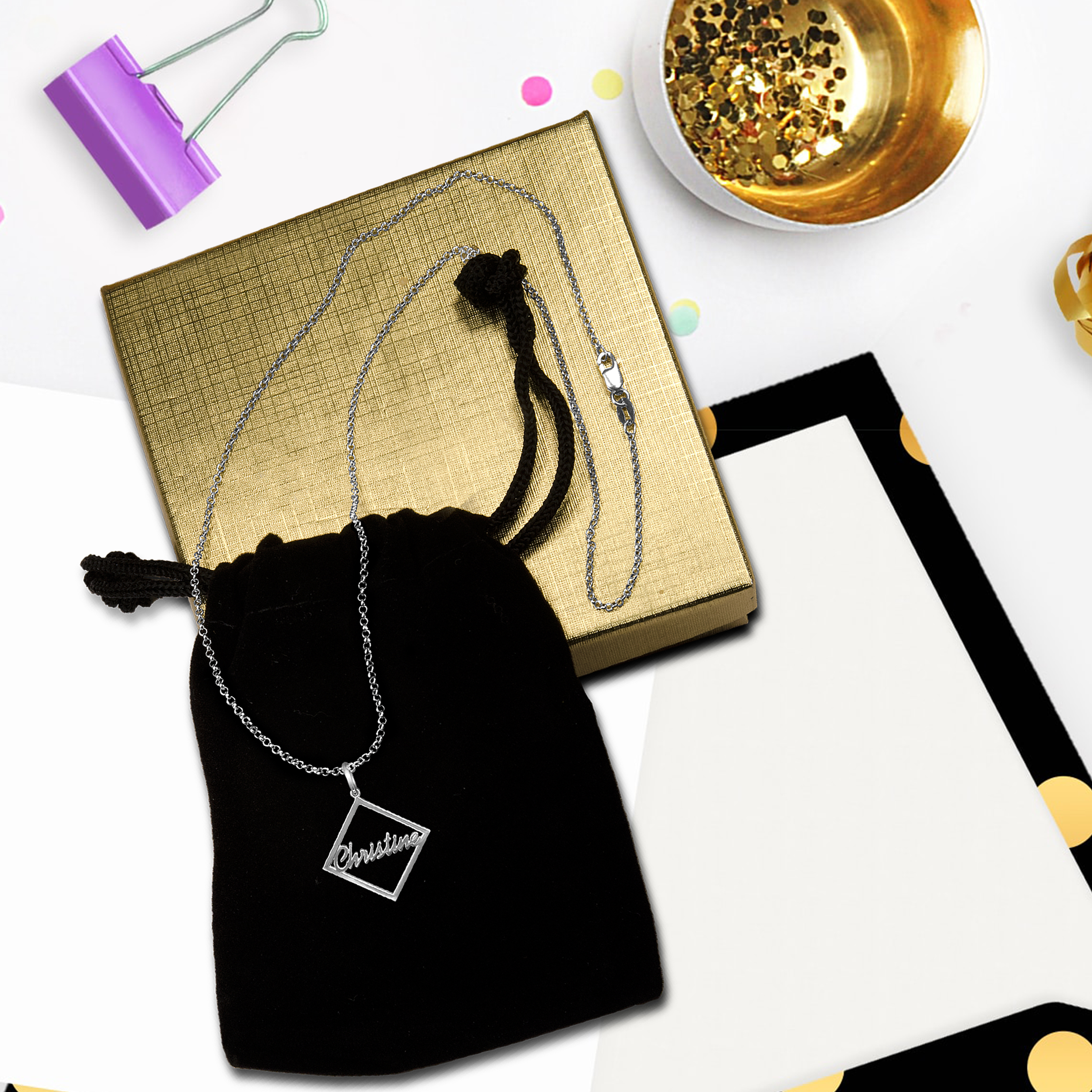 Personalized Square Pendant Name Necklace in Sterling Silver