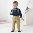 thumbnail image 2 of Boy Clothes Dress Shirt with Bowtie Suspender Pants 3 Pieces Gentleman Outfit Set Boy Outfits for Boys 4-5 Years, 2 of 6