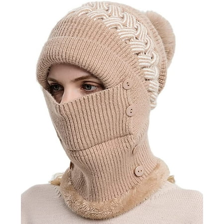 

DanceeMangoo Women One Piece Slouchy Fleece Beanie Hats Scarf Mask Warm Winter Knitted Hat Thick Skull Ski Cap