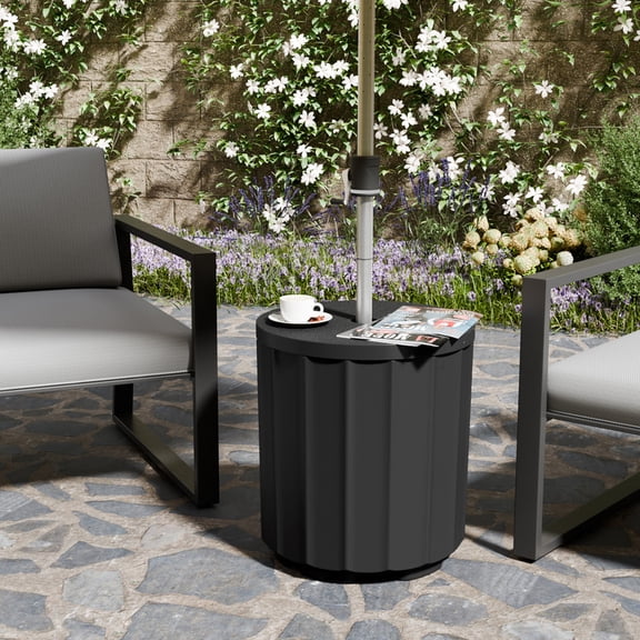 Chiccushion Umbrella Side Table, Patio Umbrella Base with 1.5 inch Hole, Fade & Scratch Resistant Lounger Table for Outdoor, Pool, Picnic, Black