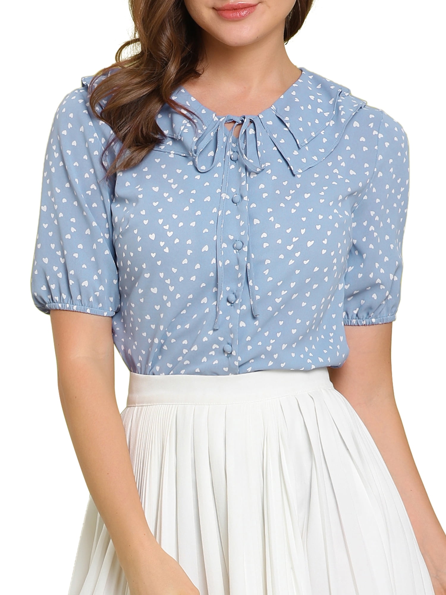 short sleeve blouse with peter pan collar