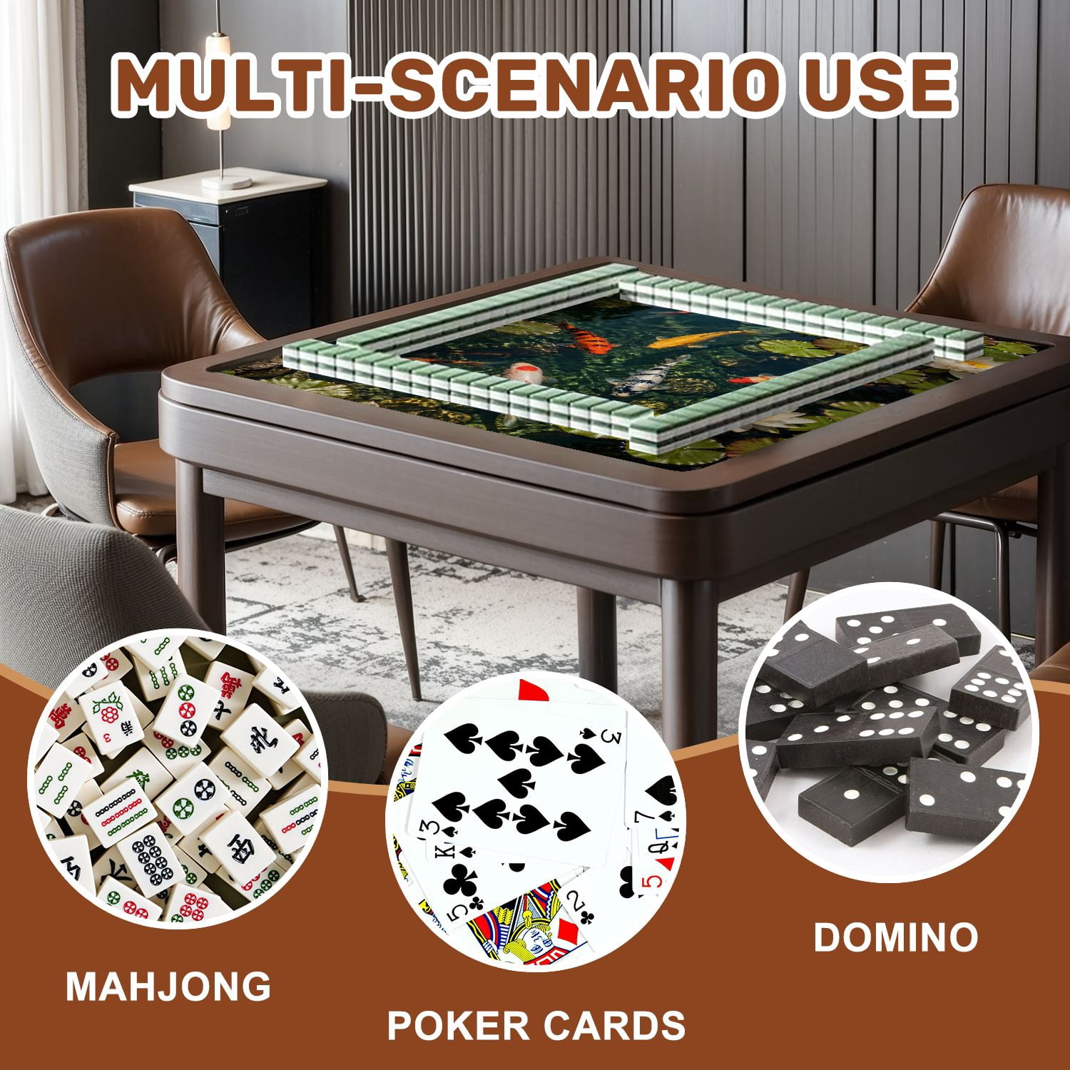 Mahjong Mat 31.5" x 31.5" Colorful Fish Swimming Among Water Lilies Tranquil Pond Non-Slip Noise Reduction American Mahjong Tiles Table Cover for Dominoes Poker Card Board Games Gift