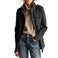thumbnail image 2 of TGSLY Fall Wool Blend Jacket for Women Lightweight Stand Collar Button Down Long Sleeve Overcoat Loose Casual Solid Color Padded Shoulder Coat M, 2 of 10