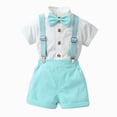 thumbnail image 2 of Toddler Boy Gentleman Outfit Clothes Sets Toddler Boy Formal Outfit Striped Short Sleeve Shirt & Suspender Shorts with Bow Tie 2-Piece Boy Wedding Tuxedo Outfits, 2 of 7