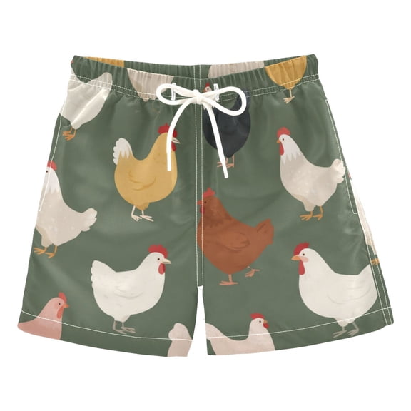 Kids' Beach Pants Comfortable Swim Trunks Cute Colorful Chickens Pattern Shorts for Pool Vacation and Lounge Wear 2T