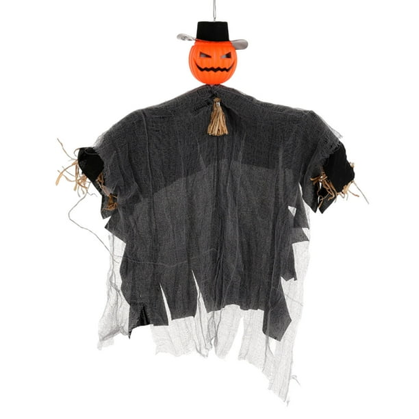 Decoración De Halloween Con Pajarita Y Cabeza De Calabaza Colgante Con Sombrero De Copa Para Exterior E Interior (45 X 50 Cm, Naranja/Gris)