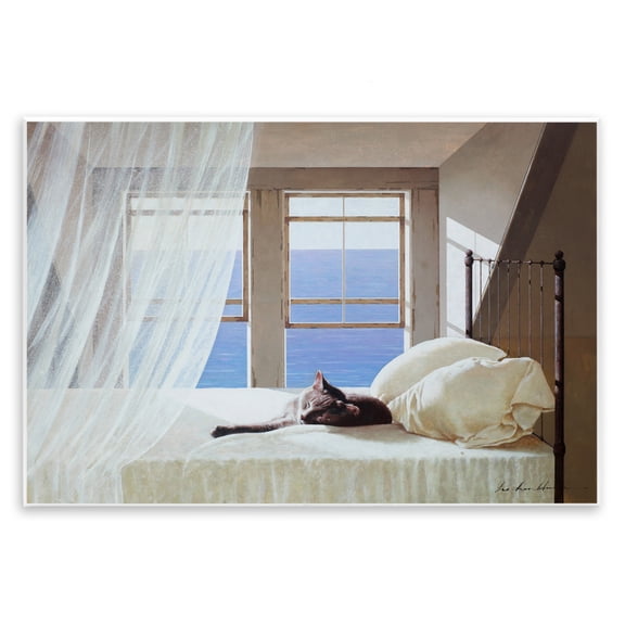 Stupell Industries Traditional Cat Resting on Coastal Bed Wall Plaque Art, 15 x 10, by Zhen-Huan Lu
