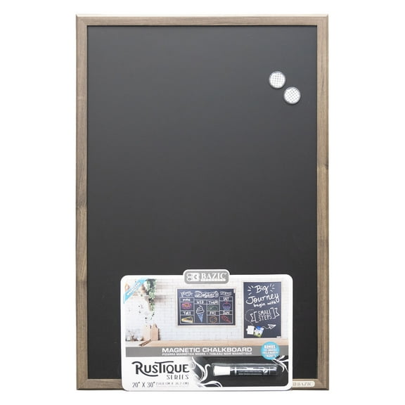 BAZIC Products RUSTIQUE Wood Frame Magnetic Chalkboard 20" x 30" Chalk Marker & Magnets (BAZ6081)