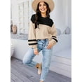 thumbnail image 4 of Women'S Oversized Sweater Autumn Fashion Trendy Batwing Sleeve Colorblock Striped Knit Pullover Black Apricot XL, 4 of 5